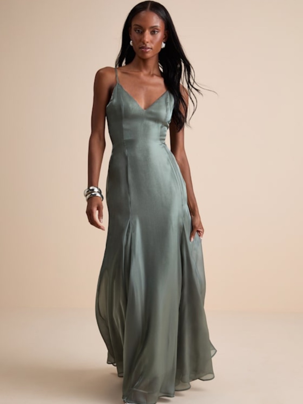 Lulus Luziel Sage Green Organza Pleated Maxi Dress - Size L